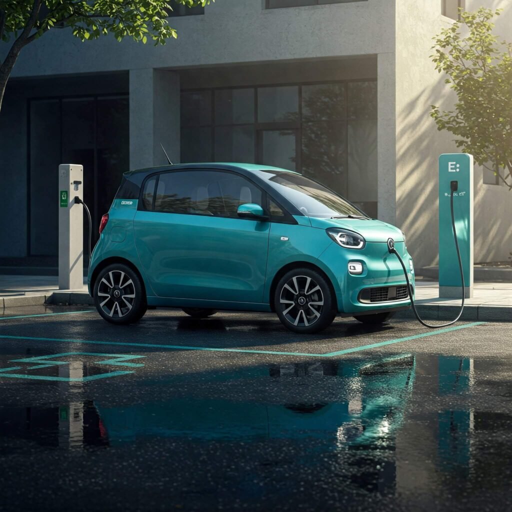 Compact electric car in city