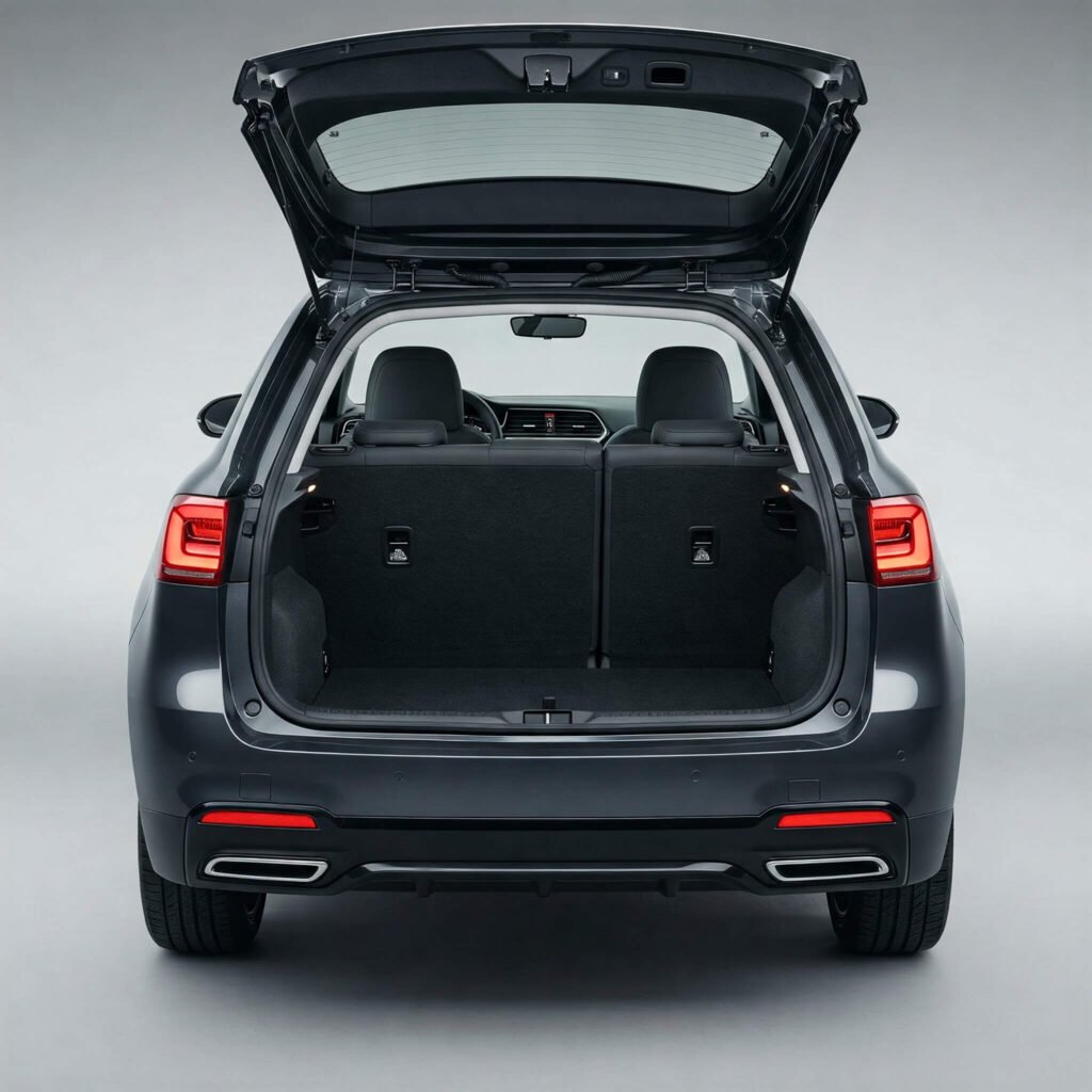 EV hatchback with open trunk