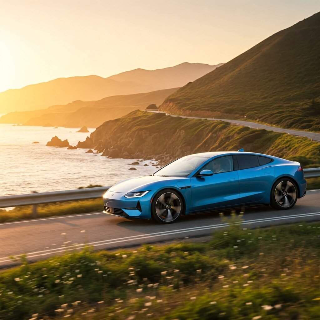 High-Performance EV on Scenic Road