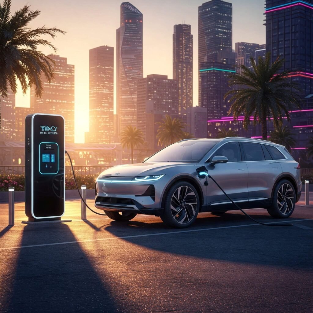 Futuristic Electric SUV Charging