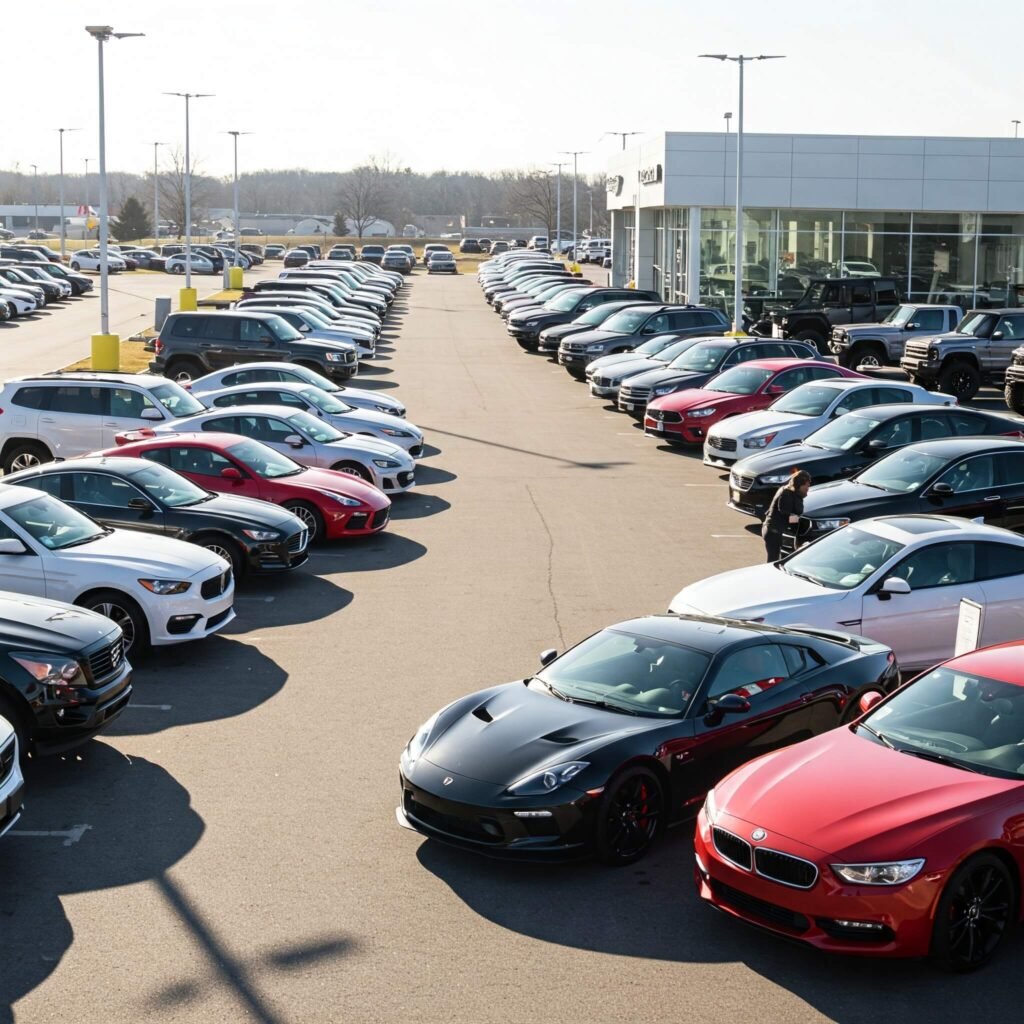 "Friendly Car Dealership Staff Assisting Customers"