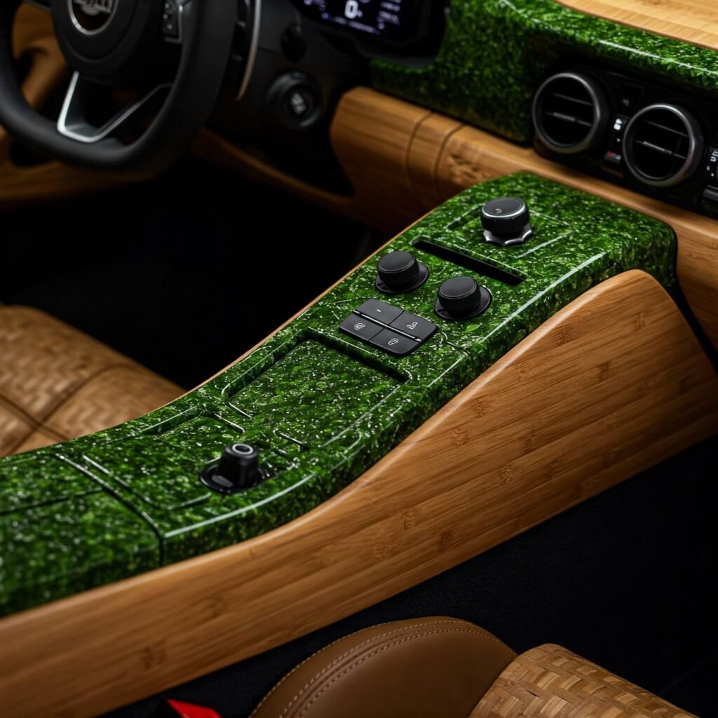 Sustainable supercar interior with recycled materials.