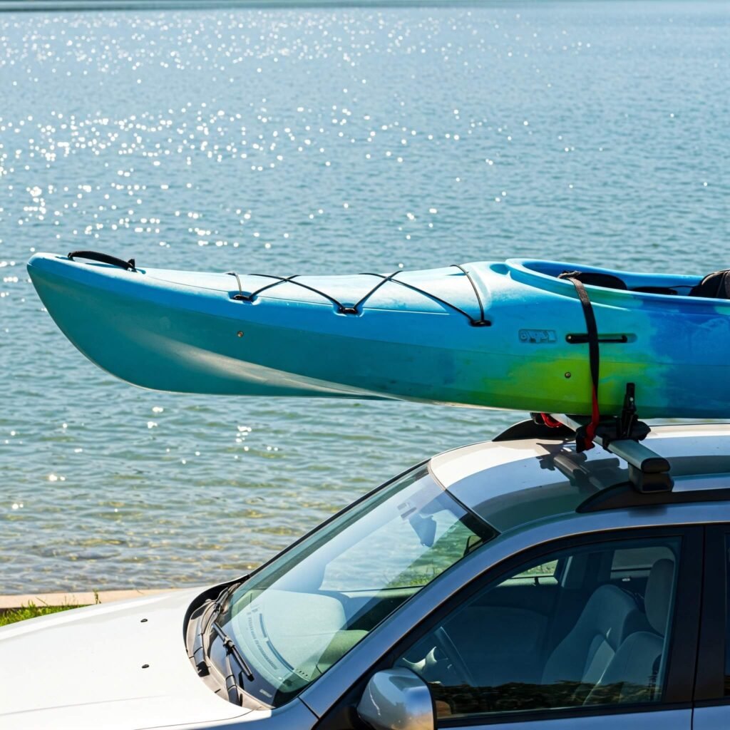 Kayak on car roof rack